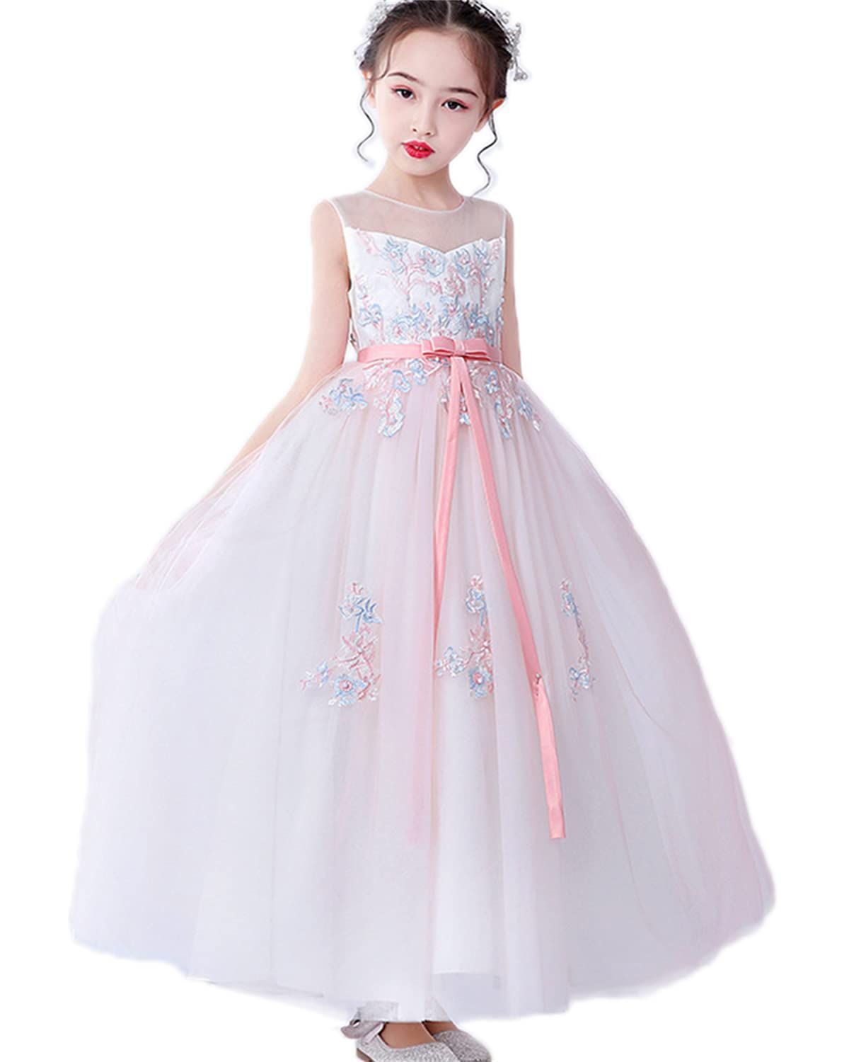 110_ピンク [Karwavyi] 子供 ドレス ピアノ発表会 女の子 ロングドレス 刺繍 子供 結婚式 ドレス 演奏会 イベント ジュニアドレス 誕生日 七五三 お呼ばれ（110，ピンク）