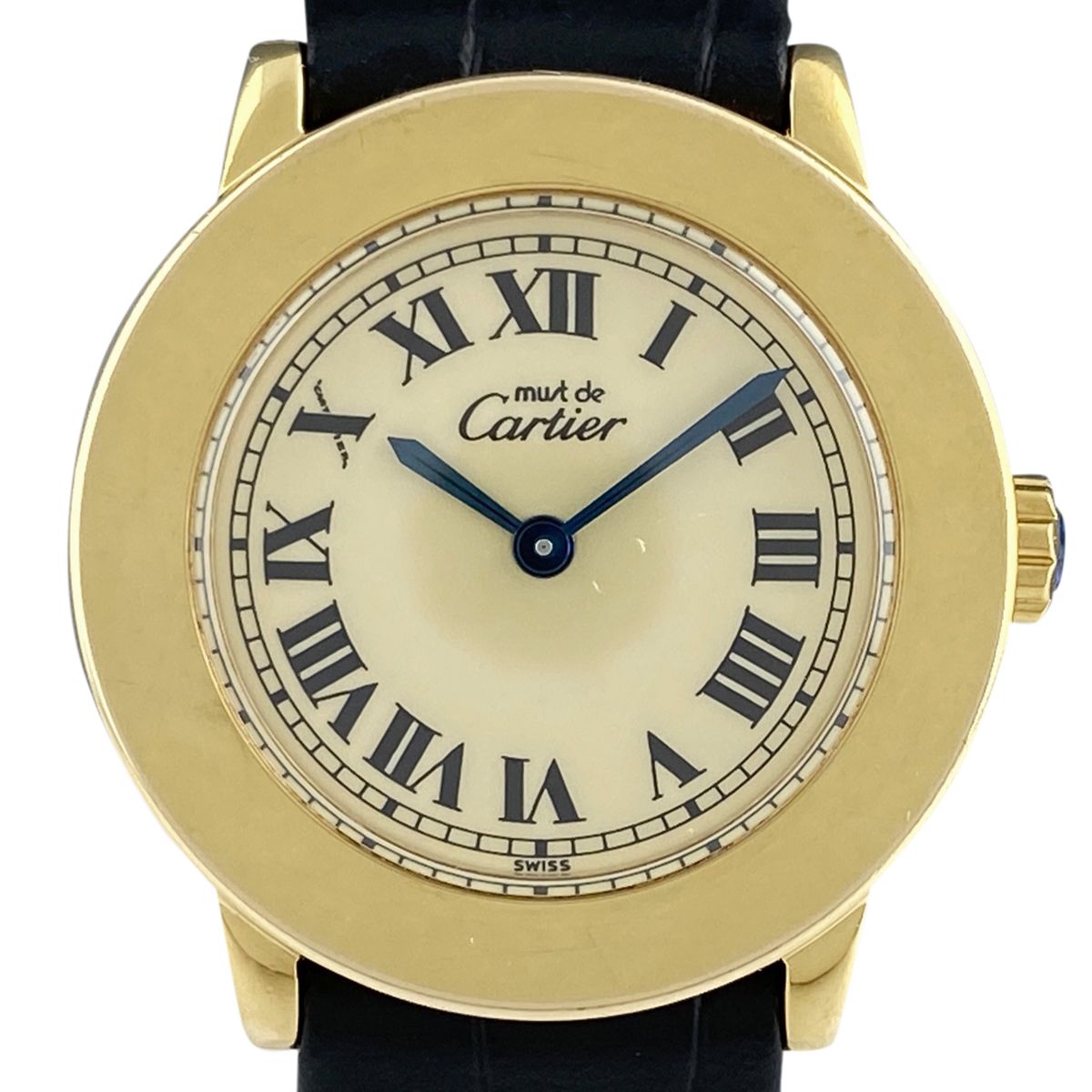 カルティエ CARTIER マスト ロンド ヴェルメイユ W1008743 腕時計 シルバー925 GP レザー クォーツ ベージュ レディース 【中古】