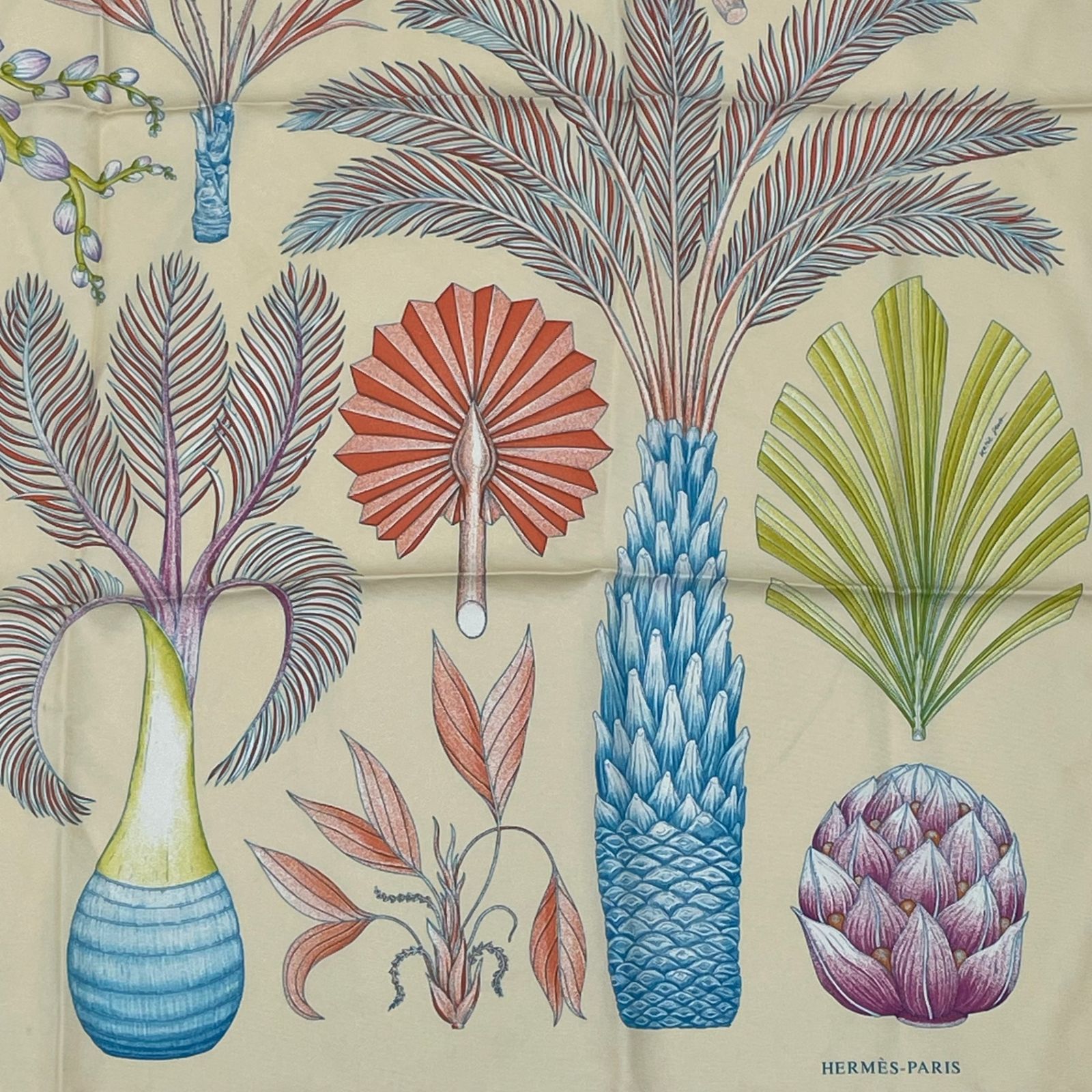 エルメススカーフ カレ90/柄名:ヤシの目録 エルメススカーフ カレ90/柄名:ヤシの目録 - メルカリ