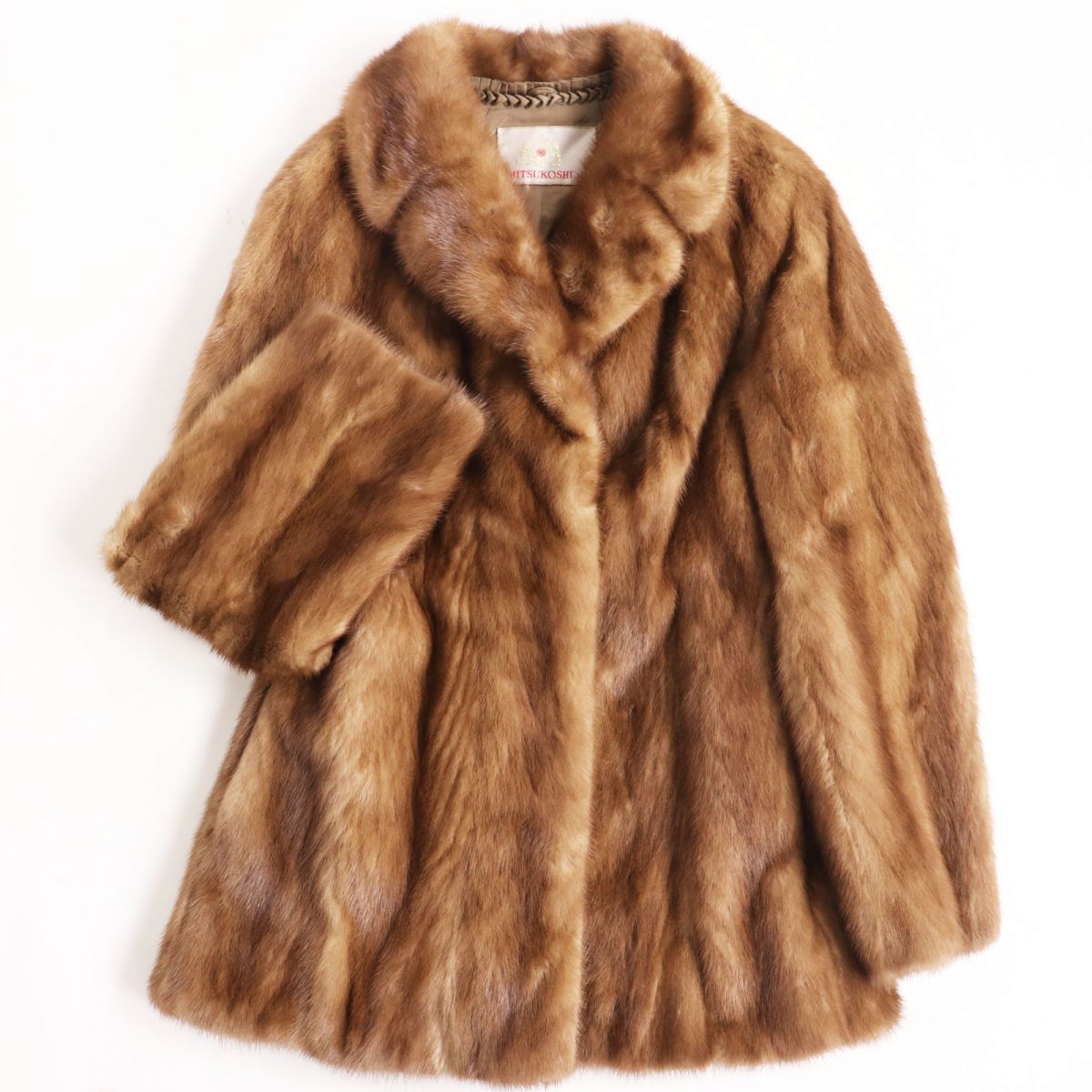 毛並み美品●OS FUR MINK デザインミンク 本毛皮ショートコート ジャケット ライトブラウン 11号 毛質艶やか・柔らか◎