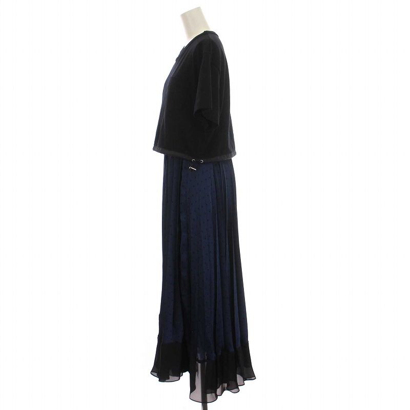 sacai サカイ ネイビー 半袖ワンピース 新品タグ付き 残り僅か!!【sacai】コットンニット×シャツ ドレス ワンピース