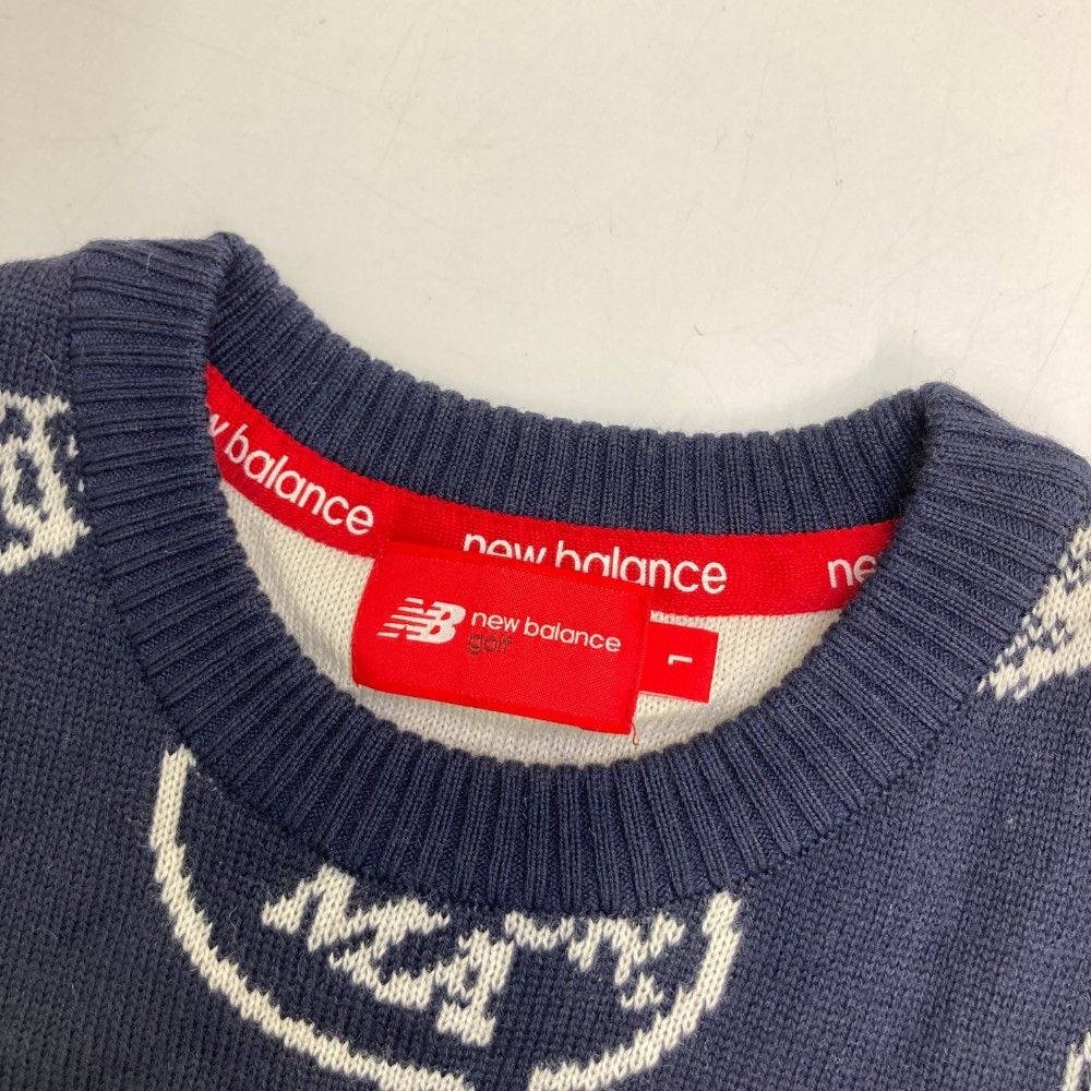 サイズ：1 NEW BALANCE GOLF ニューバランス  ウール混 ニット セーター 総柄 ネイビー系 [240101422062] ゴルフウェア レディース ストスト サイズ：1 NEW BALANCE GOLF ニューバランス ウール混 ニット