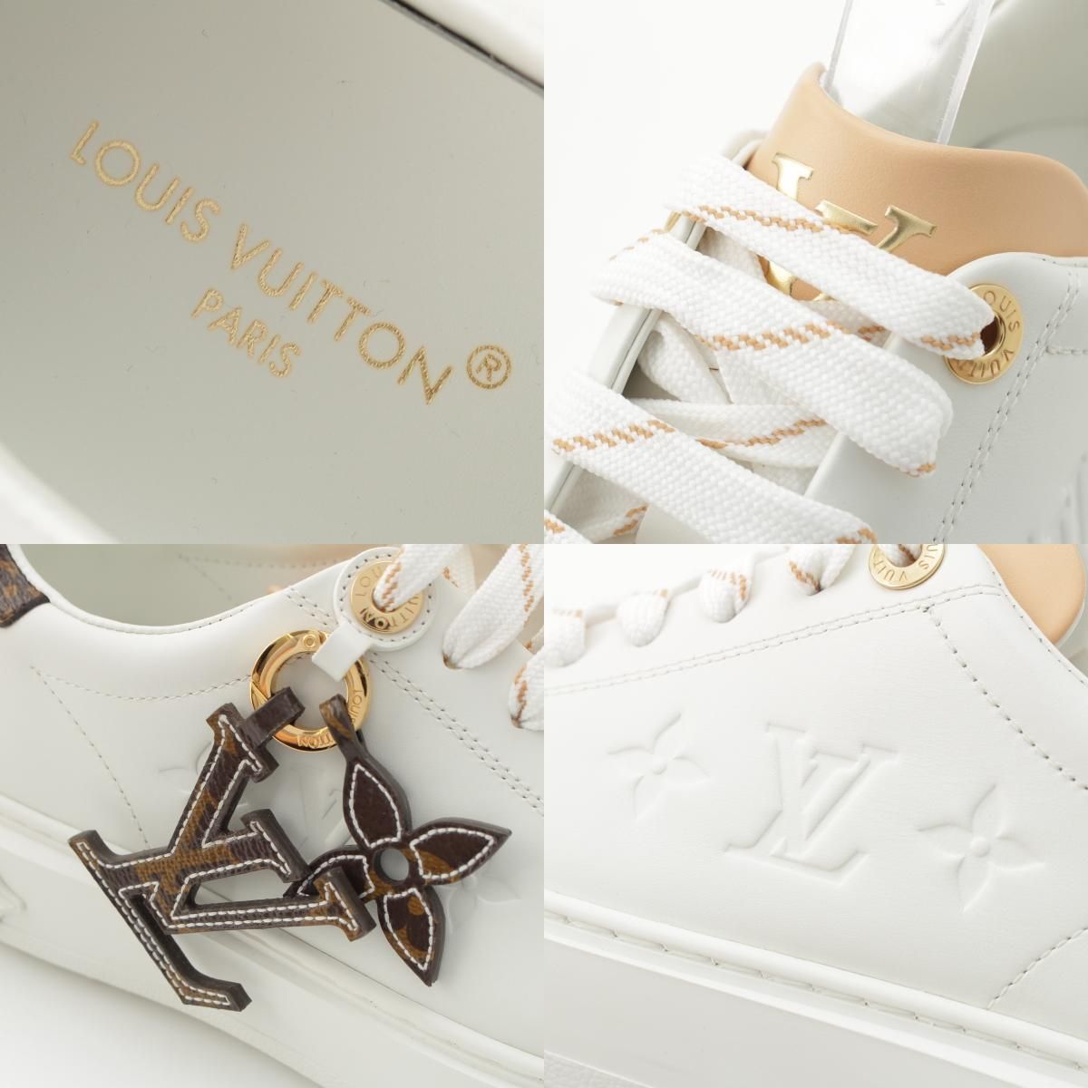 ルイヴィトン 22年 タイムアウトライン レザー モノグラム ロゴチャーム スニーカー FA1202 ホワイト 36 WWW_MORNINGWALKER_COM