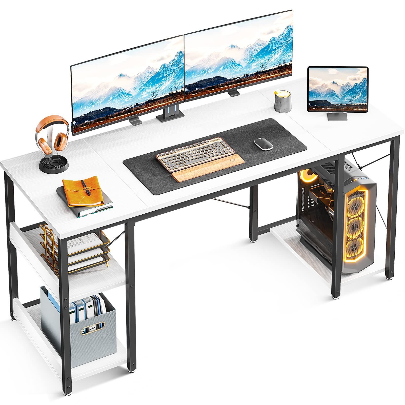 【特価商品】ゲーミングデスク 机 pcデスク 幅140cm ラック付きデスク パソコンデスク CPUシェルフ付き desk 子  ワークデスク ODK ゲームデスク 長机 おしゃれ 一人暮らし ホワイト