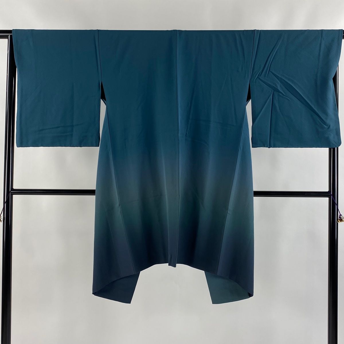 道中着 身丈101cm 裄丈66cm M 和装コート 着物衿 ぼかし柄 青緑 正絹 名品