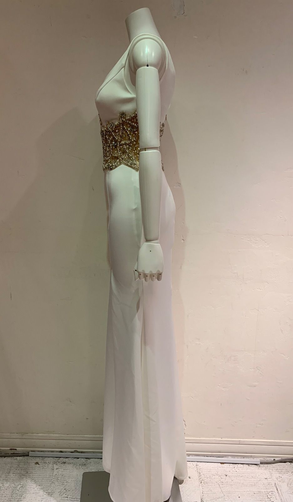 1419 AR Angel R エンジェルアール キャバクラ ロングドレス スリット パール ストーン ノースリーブ イベント キャバドレス S