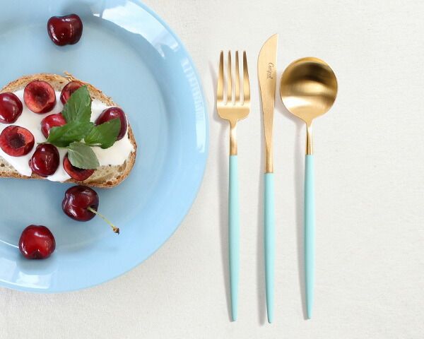 新品 クチポール ゴア ターコイズマットゴールド デザート3点セット（デザートナイフ・デザートフォーク・デザートスプーン） Cutipol GOA 正規販売代理店 Cutipol ゴア ブラッシュド マット