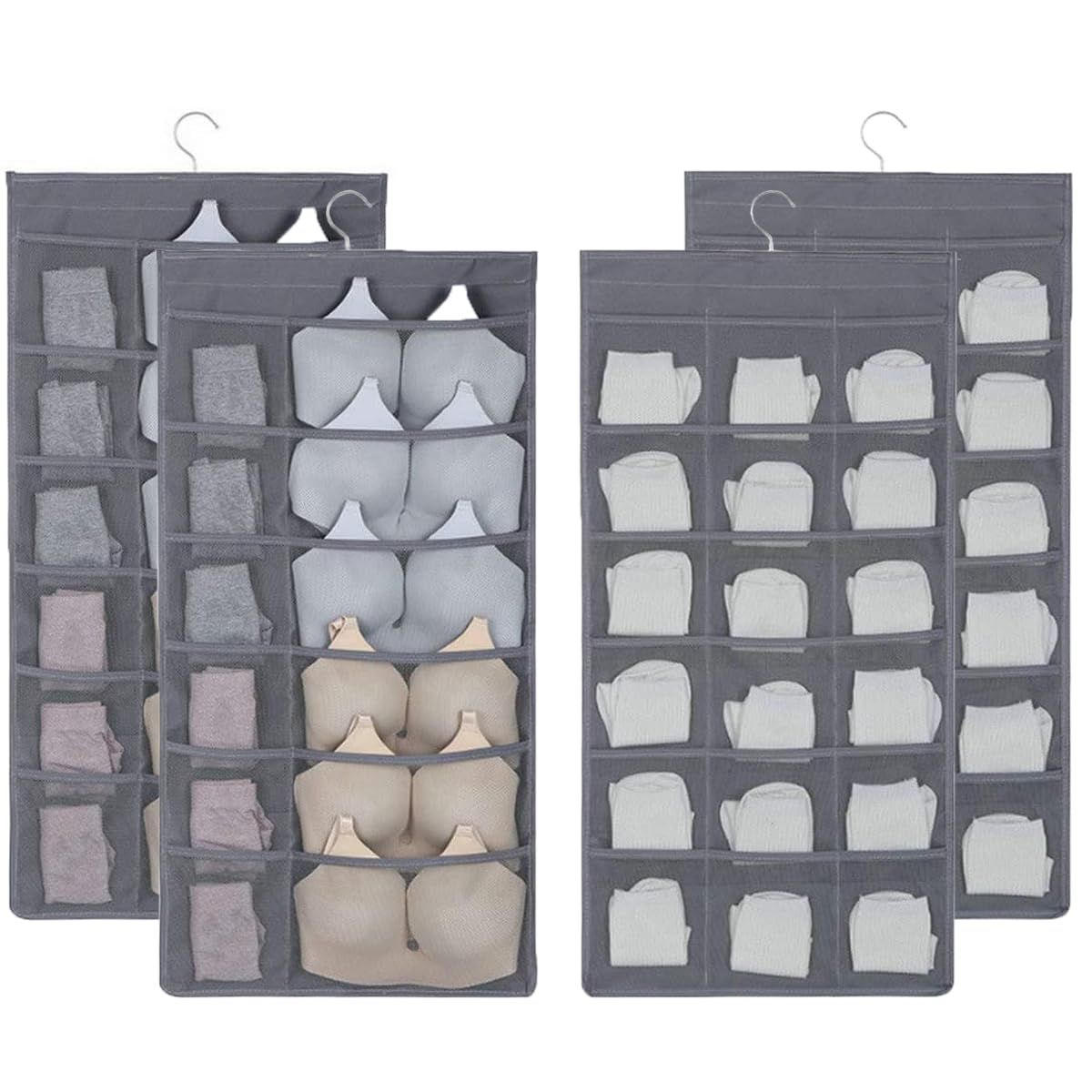 新品 【2枚組】 下着収納 ウォールポケット吊り下げ収納 壁掛け 収納バッグ 衣類 下着 ・ 靴下 ・ パンツ ・ ブラジャー ・ ネクタイ 両面 ハンガー クリアポーチ 収納ラック オックスフォー