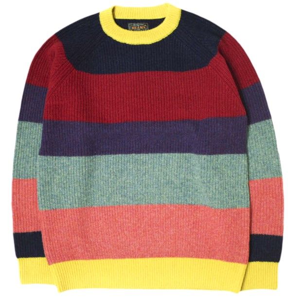 BEAMS PLUS ビームスプラス 24AW Crew Multi Stripe 5G シェットランド 