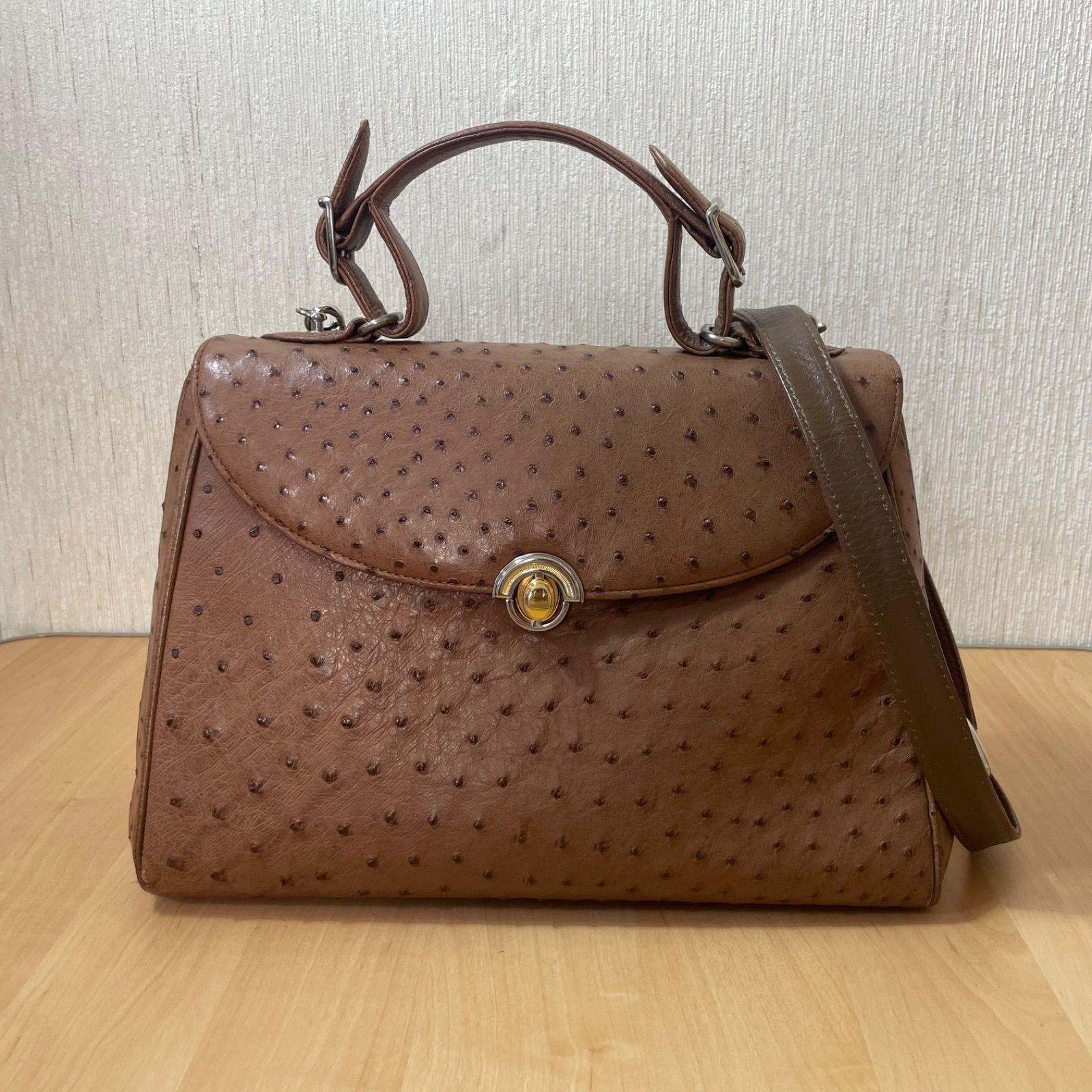 【美品 JRA公認】サンポー SANPOオーストリッチ ハンドバッグ ショルダー SANPO JRA オーストリッチ ハンドバッグ フルポイント
