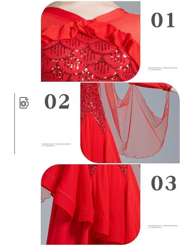 社交ダンス モダンドレス ブラック レッド パープル 大きいサイズ 長袖 大きい裾 スタンダードドレス ワルツダンス ワンピースドレス ダンス衣装 ダンスウェア 競技会 パーティー 発表会 WHITEMONARCHHOTEL_COM