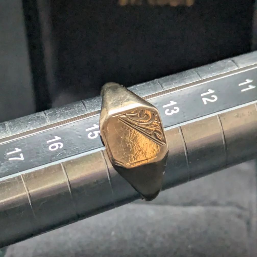 ク*ン様 ★最終値下★超美品シグネットリングバーミンガム 375 9ct オニキ UK K9 ゴールド シグネットリング 21号 バーミンガム 1965年