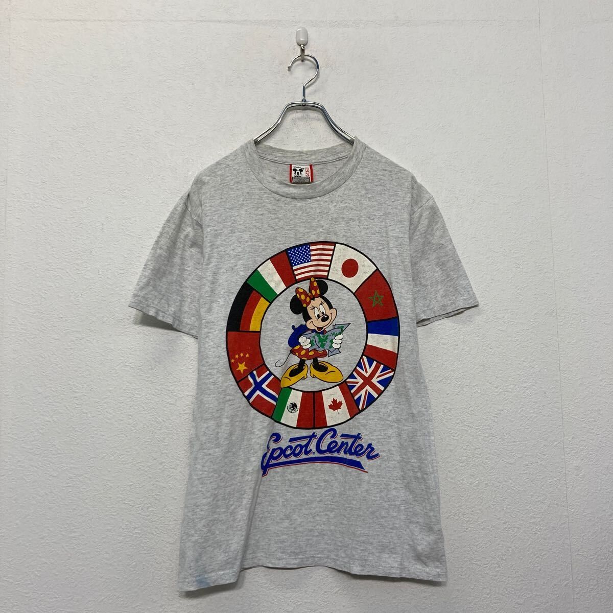 Disney 半袖 プリント Tシャツ ディズニー M モクグレー 国旗 ミニー クルーネック 古着卸 アメリカ仕入 a607-6084