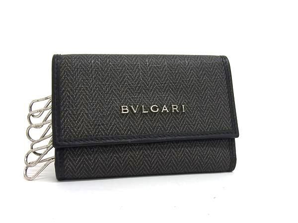BVLGARI ブルガリ キーケース ウィークエンド 32583 ブラック グレー PVC×レザー ユニセックス 6連 シルバー金具