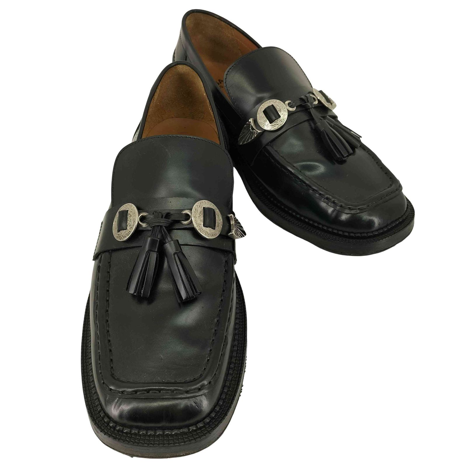 トーガビリリース TOGA VIRILIS Black Embellished Leather Loafers タッセルローファー メンズ JPN：42