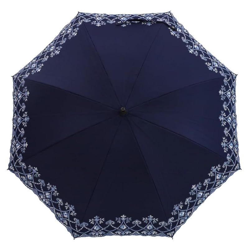 シノワズリーモダン 日傘 レディース 完全遮光 長傘 ショート長傘 遮熱 逃熱 晴雨兼用 女優日傘 遮光100％ UVカット100％ 遮熱マーブル刺繍 かわず張り ショート長日傘 紫外線対策 涼しい ギフト 母の日 ネイビー