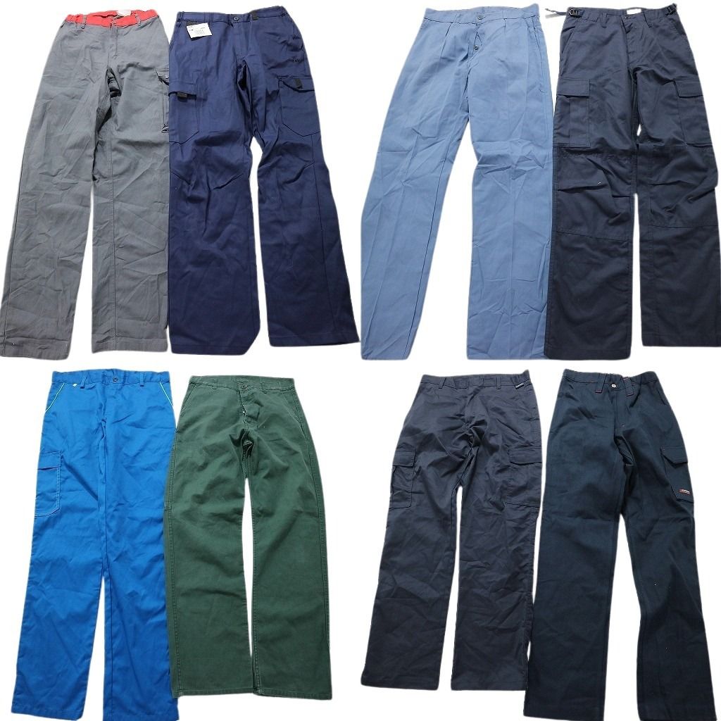 古着卸 まとめ売り ユーロワーク パンツ 8枚セット (メンズ ) 単色系 カラー サイドポケット ダブルニー MT4914