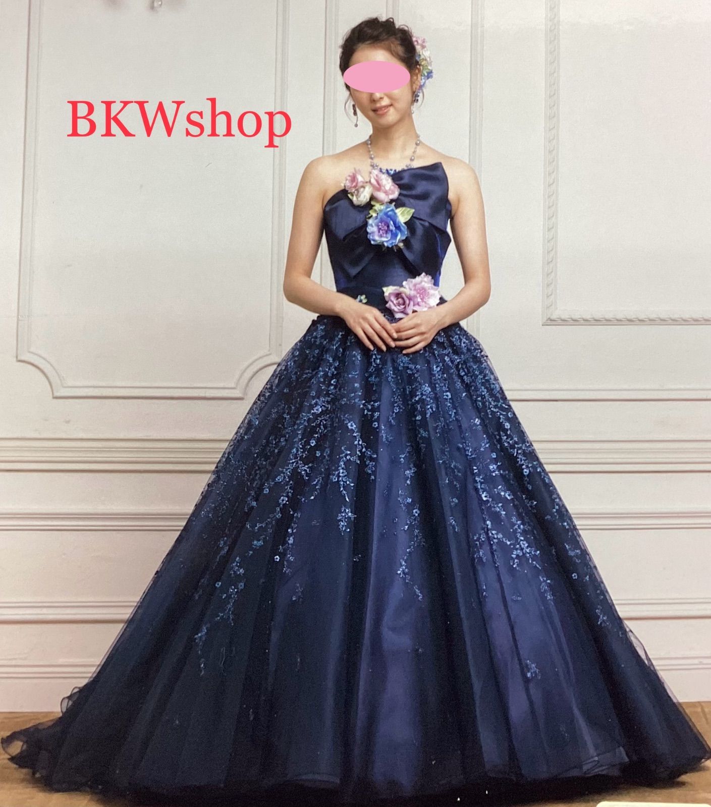 現品限り used ドレス ネイビーブルーグリッター胸元リボン2wayスカート 佐々木希 ブランドドレス 結婚式 お色直し パーティー 演劇 芝居 コスプレ ステージ ダンス 舞台 レイヤー