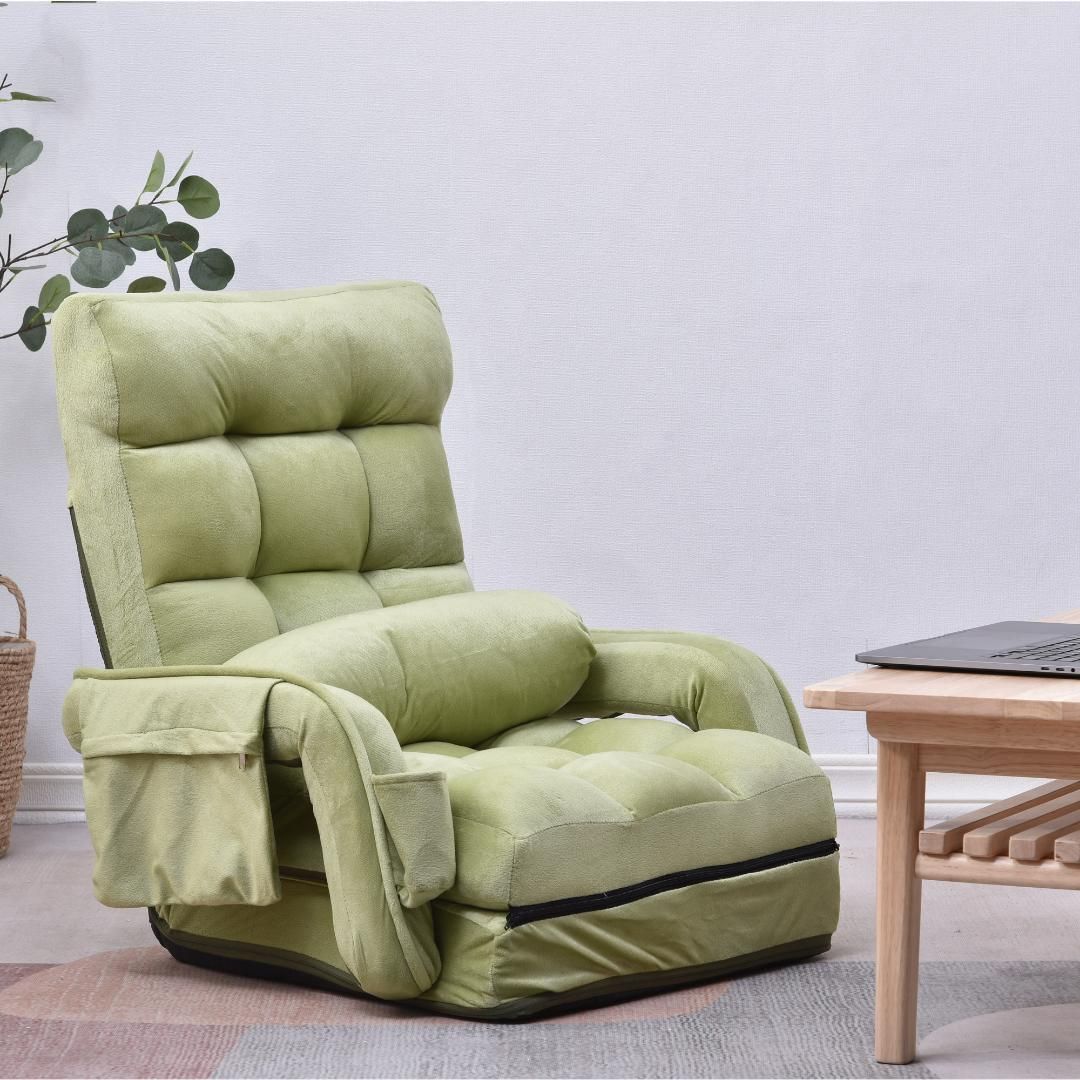 座椅子 リクライニング14段ギアリクライニングチェアー ファブリック【グリーン】 Amazon｜KJUUJE座椅子 リクライニング 14段ギア リクライニング