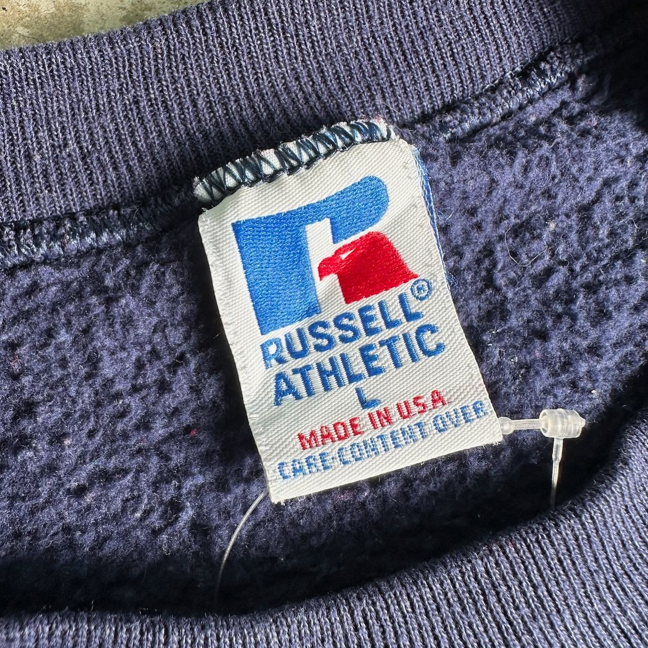 90s USA製 RUSSELL スウェット 袖プリ ラッセル トレーナー ネイビー L 