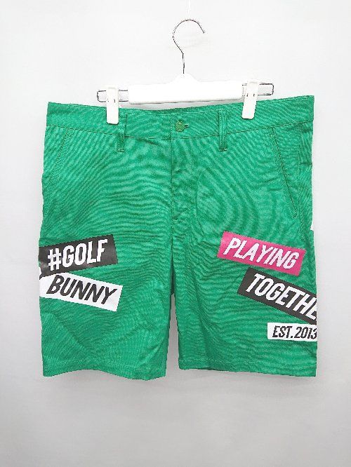 Jack Bunny ジャックバニー ステッカーロゴ ストレッチ ツイル ショートパンツ サイズ6 グリーン マルチ メンズ P 