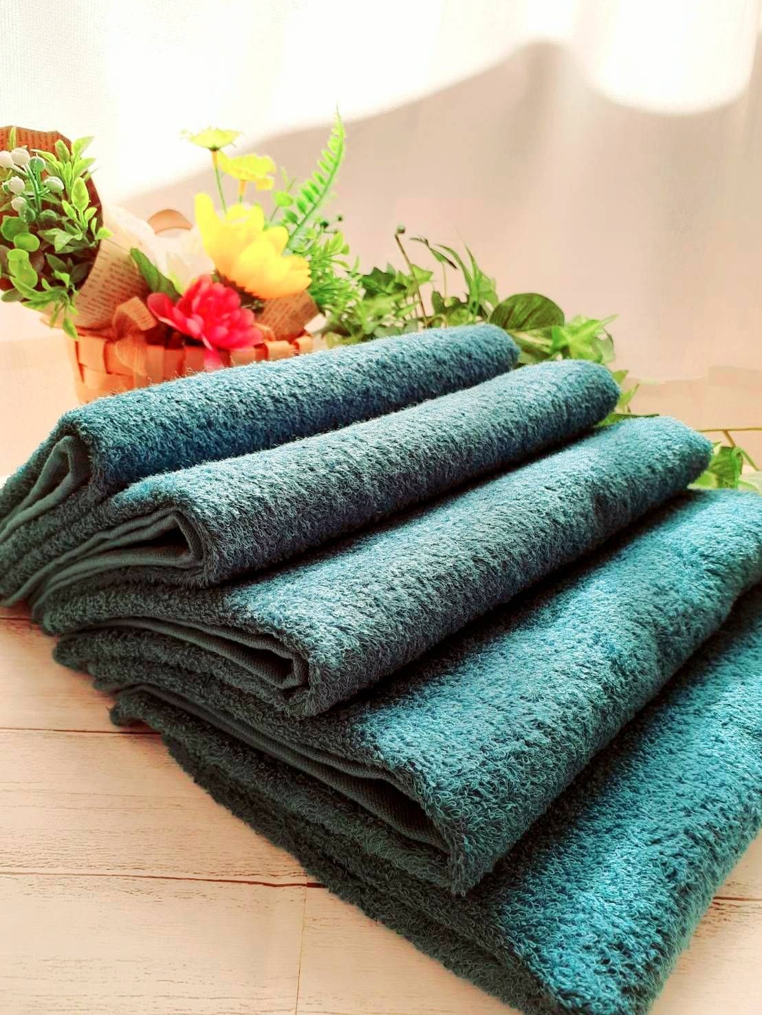 ［泉州タオル］ 高級綿糸モスグリーンフェイスタオルセット5枚組　タオル新品 泉州タオル］ 高級綿糸モスグリーンフェイスタオルセット5枚組 タオル新品