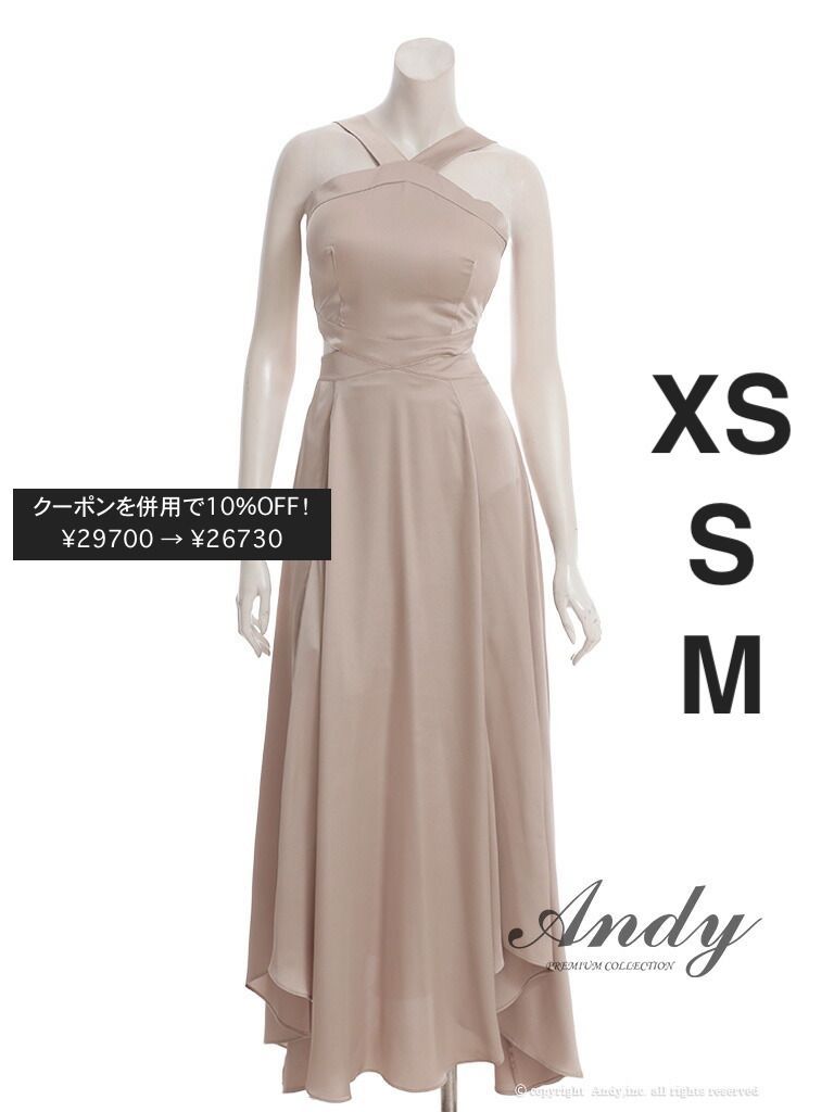 ベージュ AN-OK3008 Andy|アンディ アメスリ| サテン| ウエストカット| ノースリーブ| フ | ロングドレス| マキシ丈| ワンピース| キャバドレス