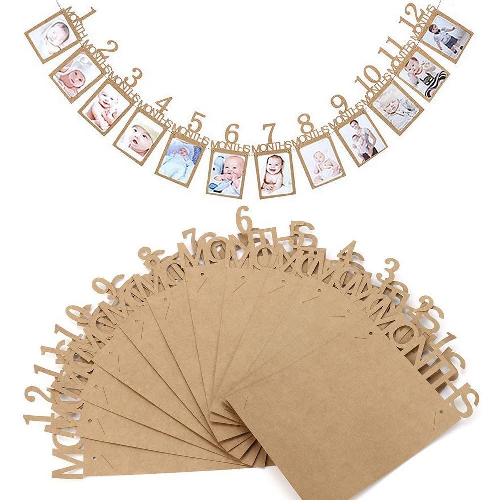 フォトフレーム 飾り付け 1歳 ガーランド 12ヶ月 バースディ パーティー お祝い 装飾 写真 壁掛け 写真フレーム 写真立て 記念日 赤ちゃん 結婚 ひも付き 茶色