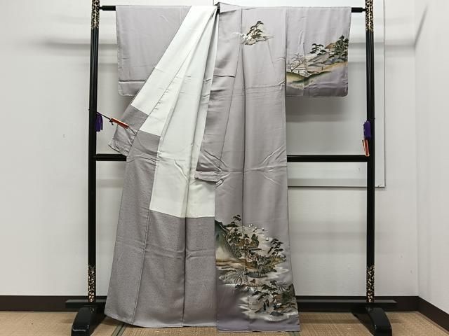 平和屋着物○訪問着 友禅 飛鶴風景文 暈し染め 正絹 逸品