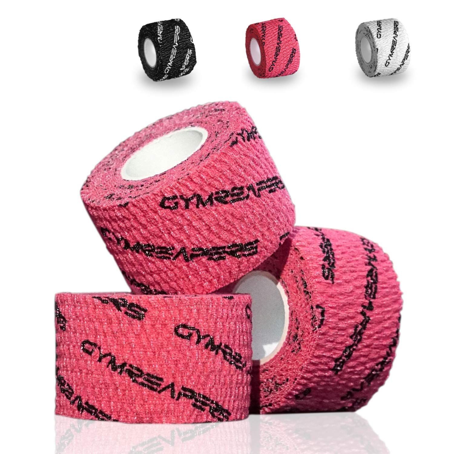 Gymreapers ウェイトリフティング 粘着 親指テープ 伸縮性 アスレチックテープ グリップ-保護 オリンピックリフティング クロストレーニング パワーリフティング フックグリップ 3 Rolls レッド
