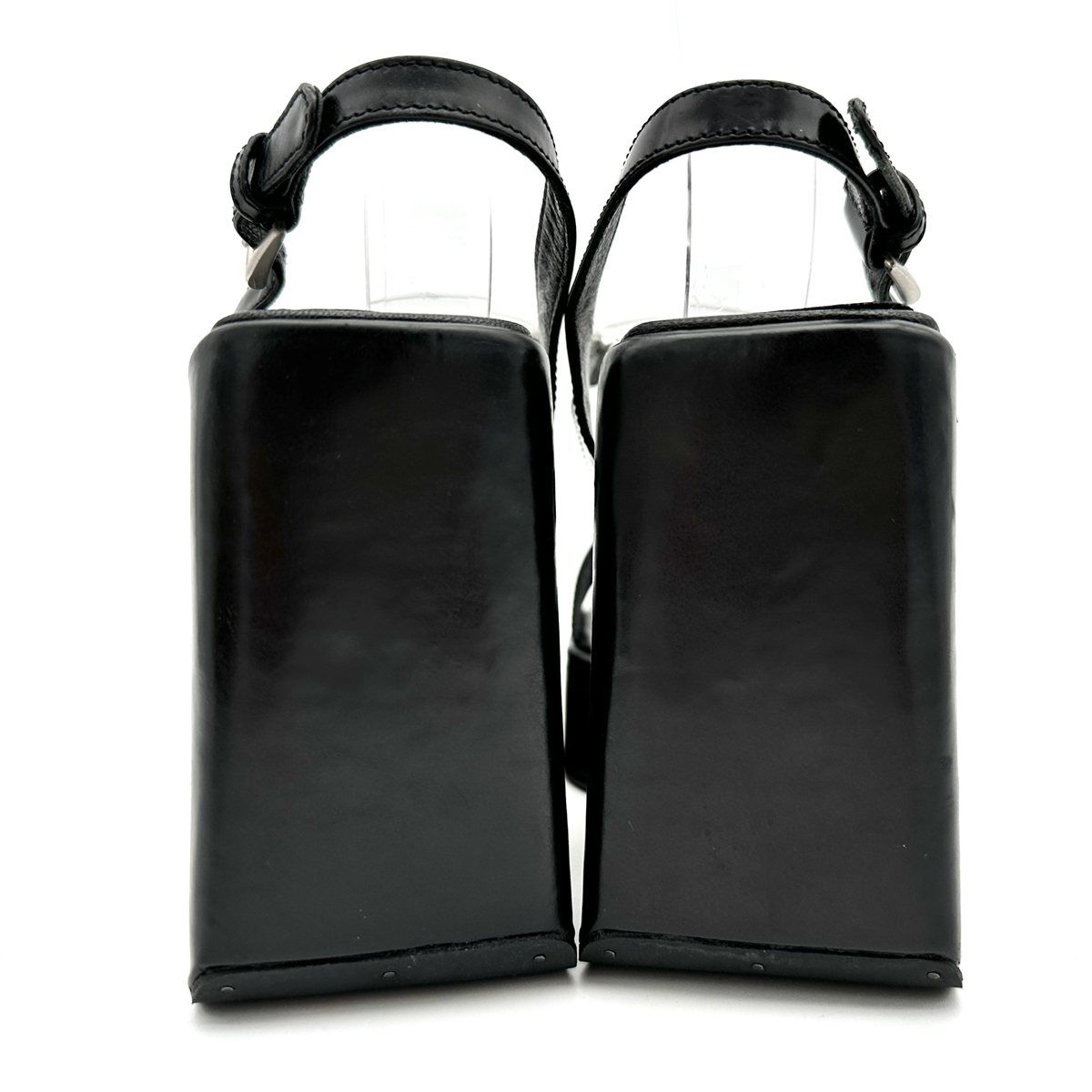 □希少□ PRADA サンダル 本革 ロゴ バックストラップ スクエアトゥ  