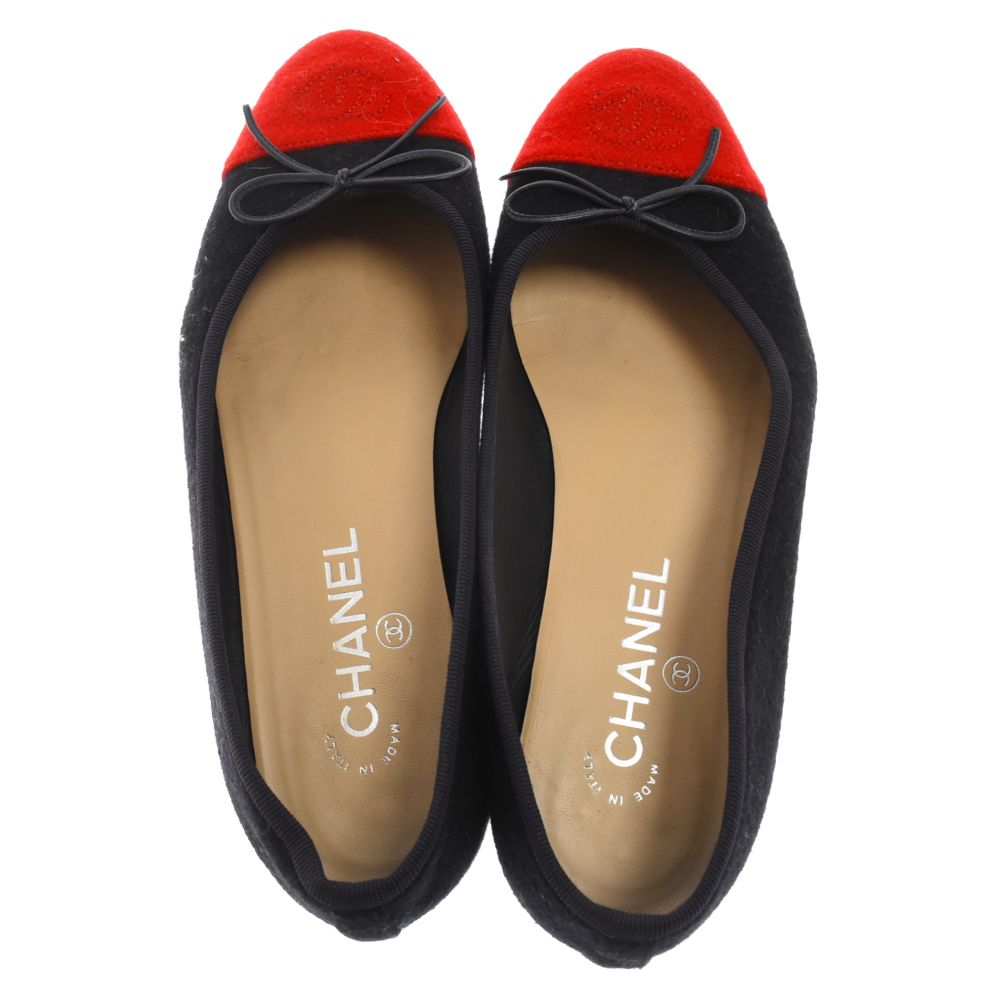 シャネル CHANEL パンプス フラットパンプス バイカラー ネイビーレッド