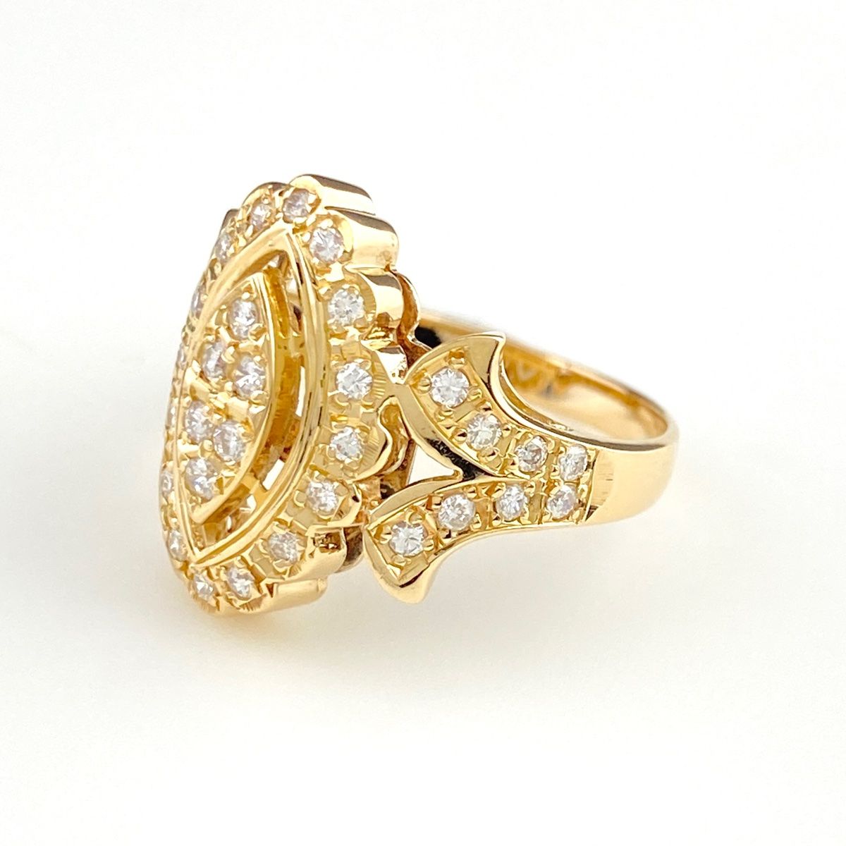 ダイヤモンド デザインリング K18 イエローゴールド 指輪 メレダイヤ