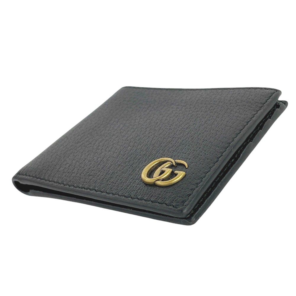 □美品□ グッチ GG マーモント 二つ折り 財布 札入れ レザー ブラック