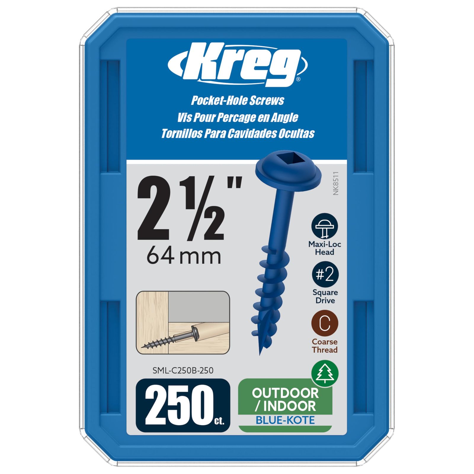 新品 Kreg ポケットホールスクリュー 64mm Blue-Kote仕様 屋外用 粗目 (250本)