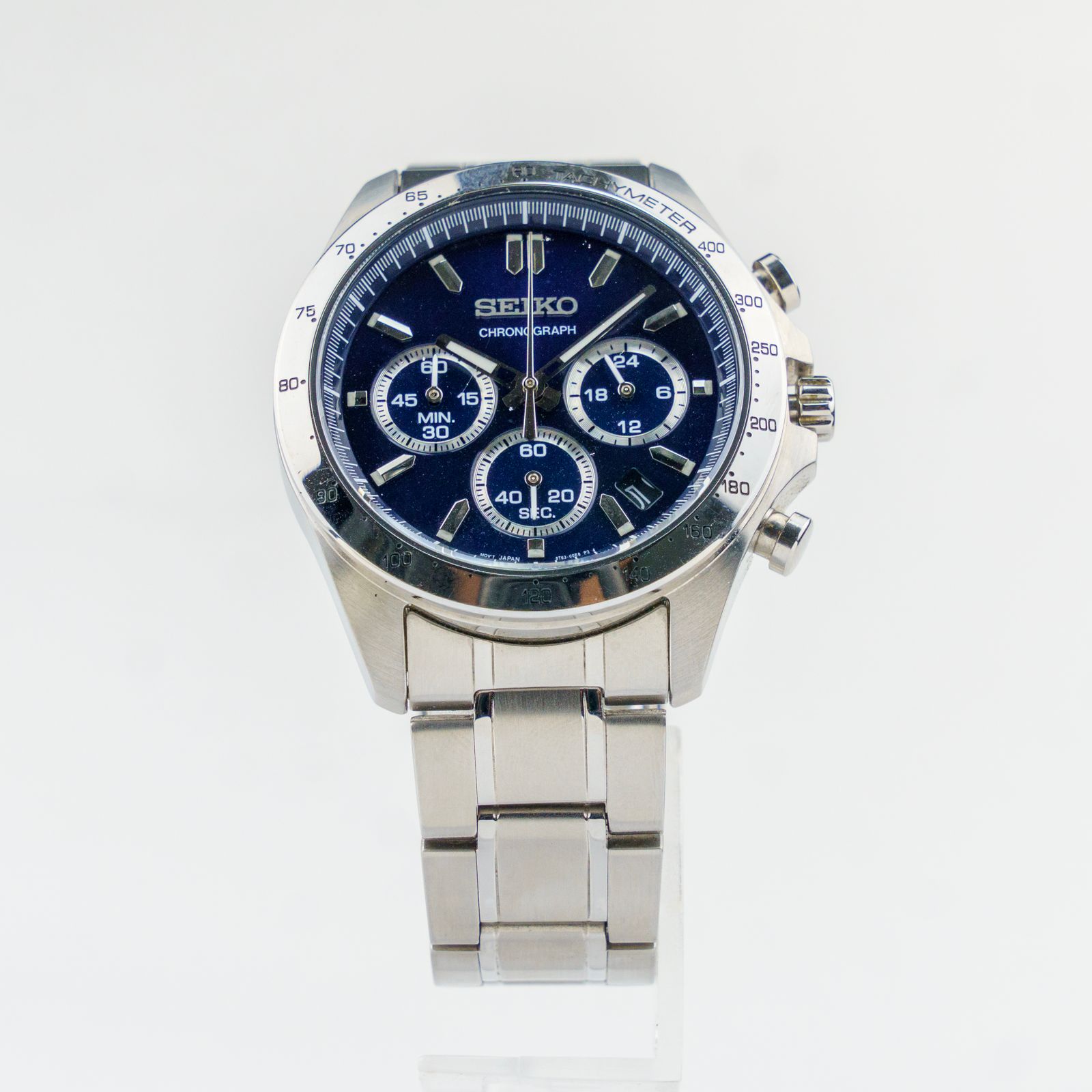 SEIKO セイコー 8T63-00D0 クロノグラフ メンズ クォーツ タキメーター付き ネイビーダイヤル スタイリッシュ デザイン 2000年代製 1325
