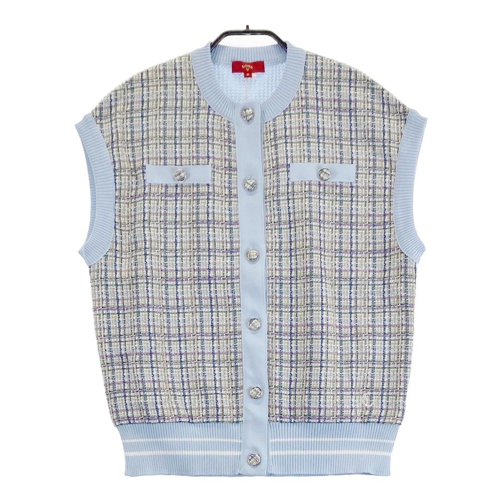 サイズ M CALLAWAY キャロウェイ モデル レッドレーベル ツイード ドッキング ニットベスト ブルー系 240101424052 ゴルフウェア レディース ストスト