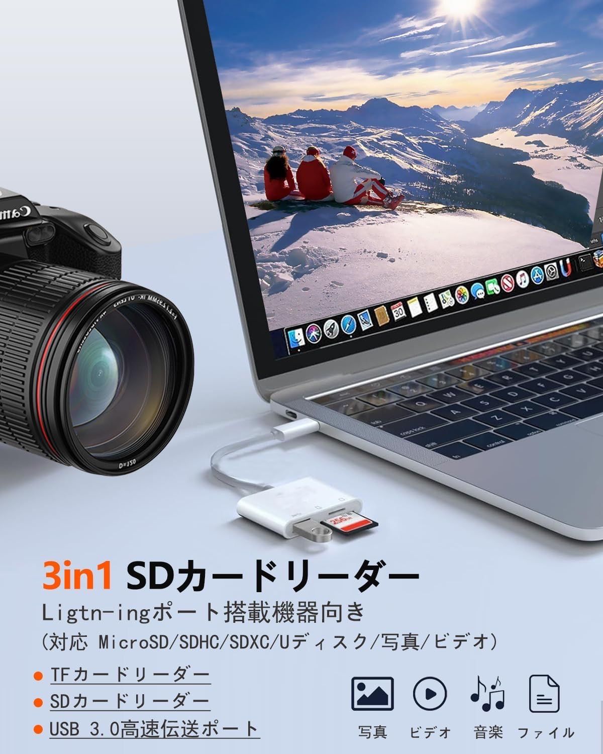 Phone SDカードリーダー 3in1 SDカードカメラリーダー USB/SD/TF変換アダプタ 写真/ビデオ/資料 双方向高速データ転送 データ移行  設定不要 プラグアンドプレイ SD カード リーダー Phone/Pad/IOSと互換性あり - メルカリ