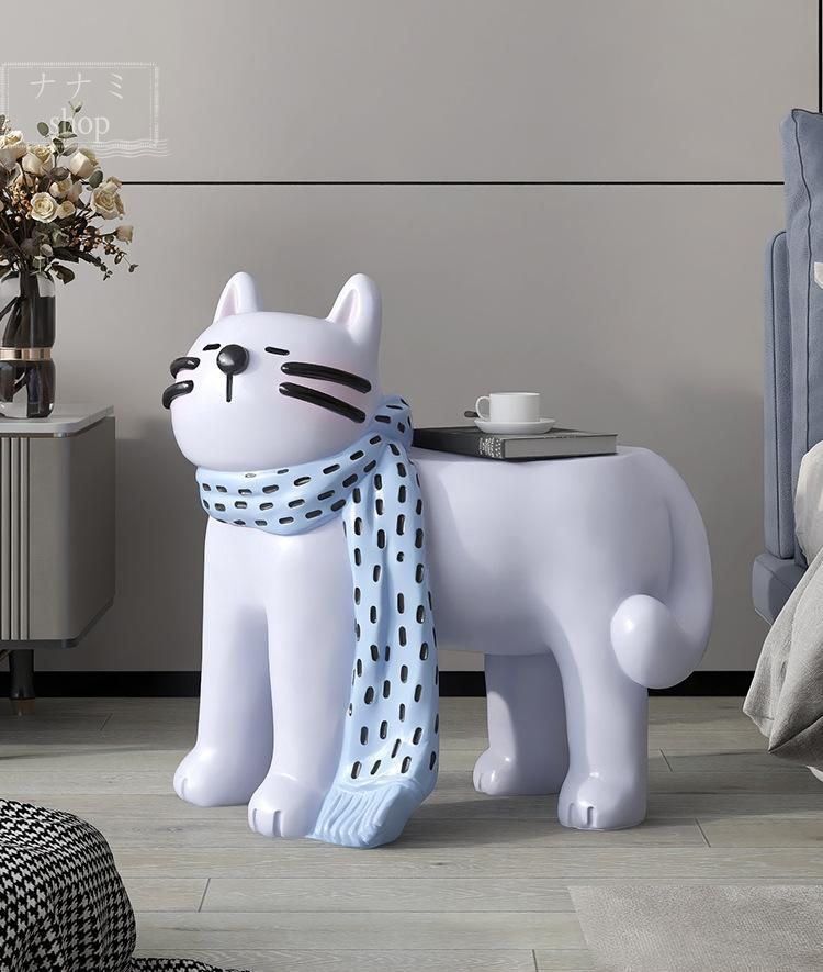 クリームスタイルの大きな猫のサイドテーブルフロアオーナメントホームアクセサリーポーチ装飾靴ベンチテレビキャビネットの隣の新築祝い