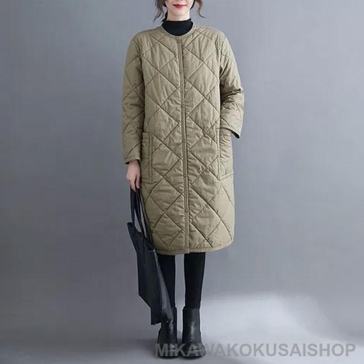 ガーベラ ウール×中綿キルティング ノーカラーロングコート 楽天