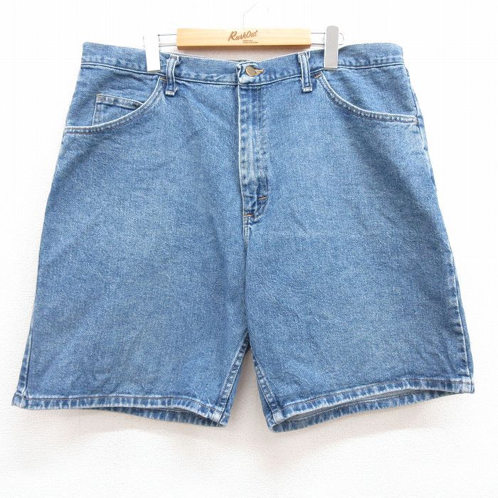 W38/古着 ラングラー ショート パンツ ショーツ メンズ コットン 紺 ネイビー デニム 23may16 中古 ボトムス 短パン ショーパン ハーフ