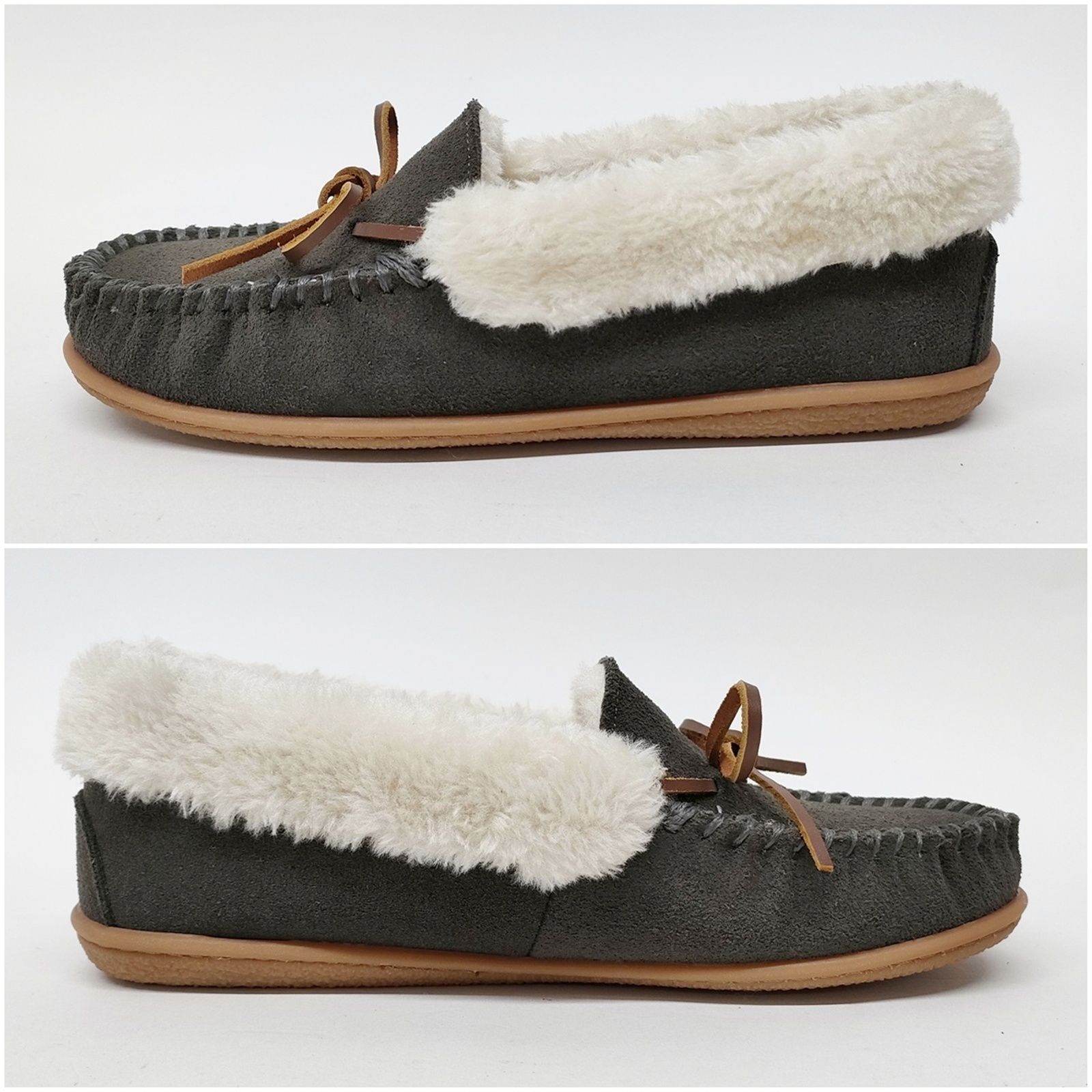 ミネトンカ 24cm ボア モカシン CAMP COLLAR MOC グレー 7M