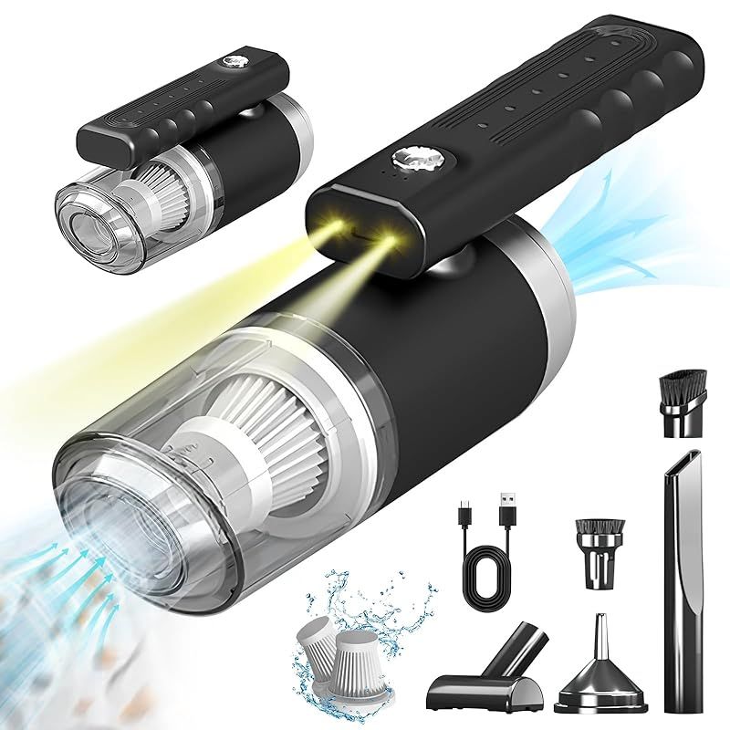 【2023革新折り畳み式】ハンディクリーナー ハンディ掃除機 ミニ車用掃除機コードレス カークリーナー BOLYDOOM USB充電式4000mAhバッテリー内蔵 14000PA強力吸引力 照明ライト付 乾湿両用超軽量 低噪音?策 車内清掃・キーボード・パ 1