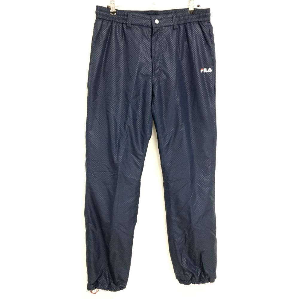 SALE価格【超美品】フィラゴルフ 中綿パンツ ネイビー ブロックチェック 地模様 裾ドローコード メンズ LL ゴルフウェア FILA GOLF