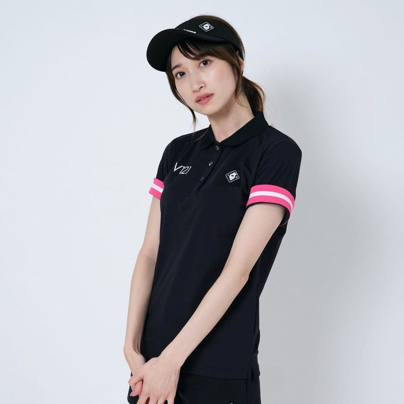 マニッシュスタイル V12 半袖ポロシャツ レディース ブラック×ピンク 見逃さないでください。