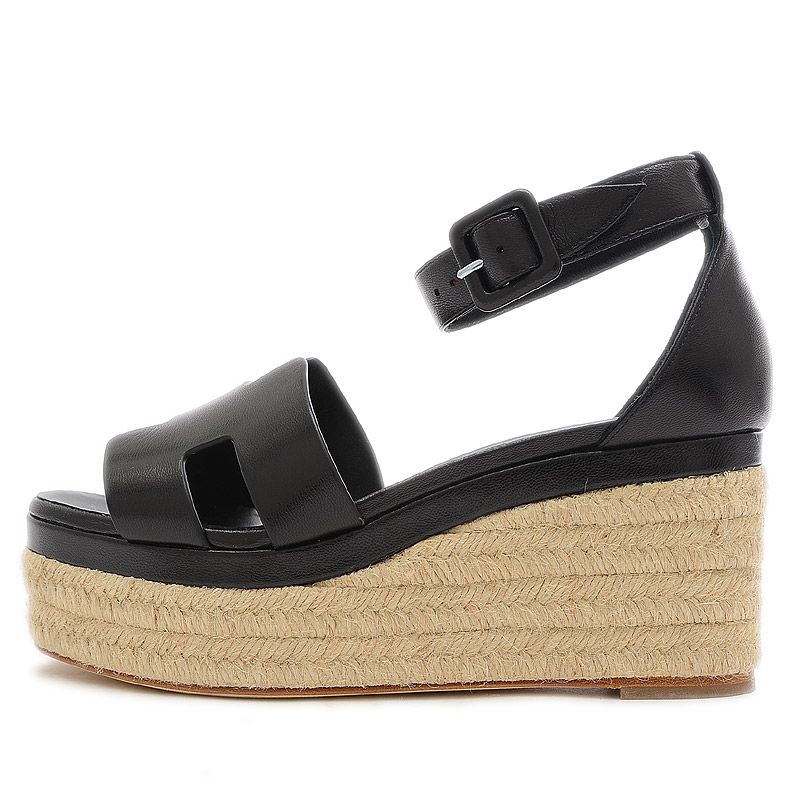 【美品】エルメス エスパドリーユ エルダ ウェッジソール サンダル 黒 37 エルメス エルダ サンダル ウェッジソール エスパドリーユ ブラック