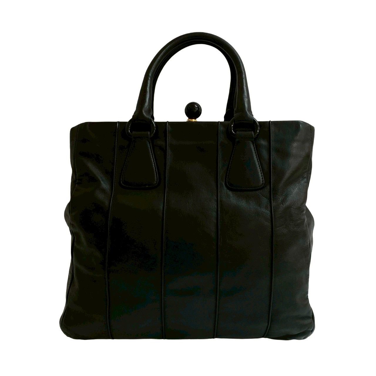 極 美品 希少品 PRADA プラダ ロゴ ゴールド 金具 レザー 本革 がま口