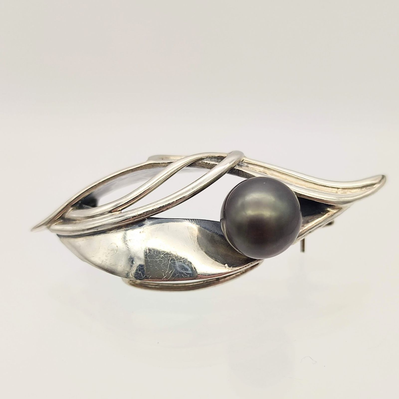 アイビー ブローチ ペンダント シルバー 総手作り 総手彫り グリーン  