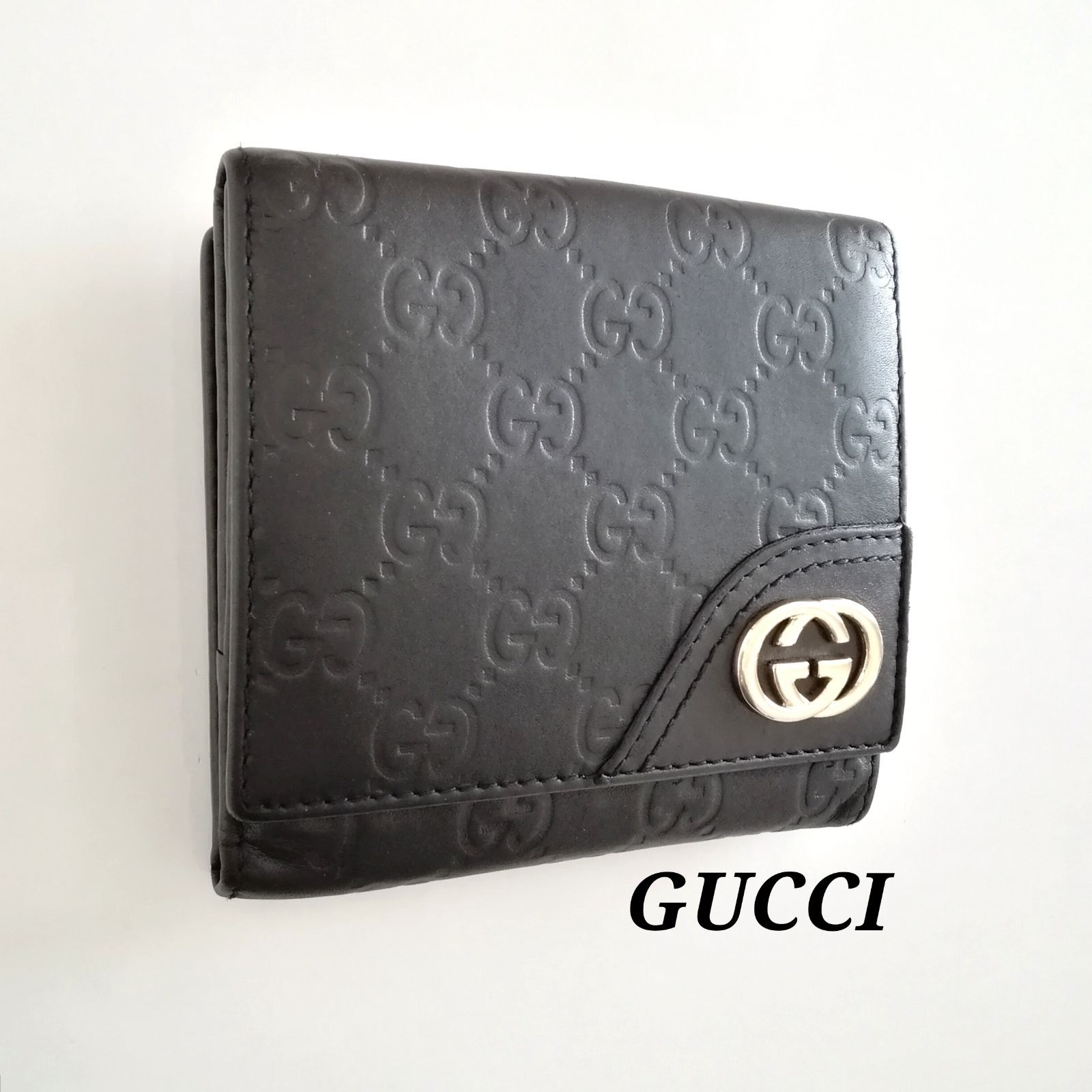 GUCCI グッチ シマ インターロッキング レザー 折り財布 - メルカリ