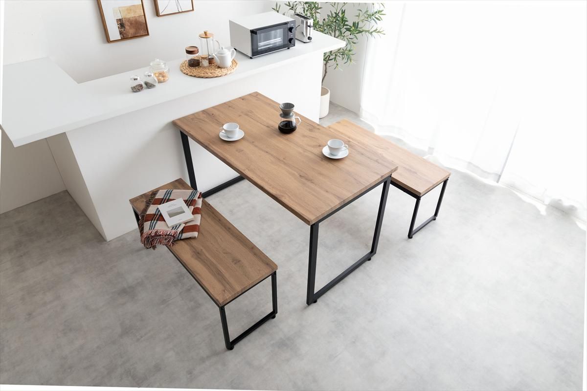 3点セット】Moku 幅130cmダイニングテーブル+ダイニングベンチ2セット